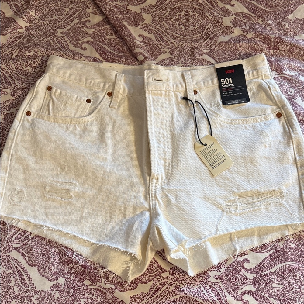 Levi's Women's White Distressed Jean Shorts